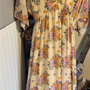 Floral Maxi Dress in Cream and Pink